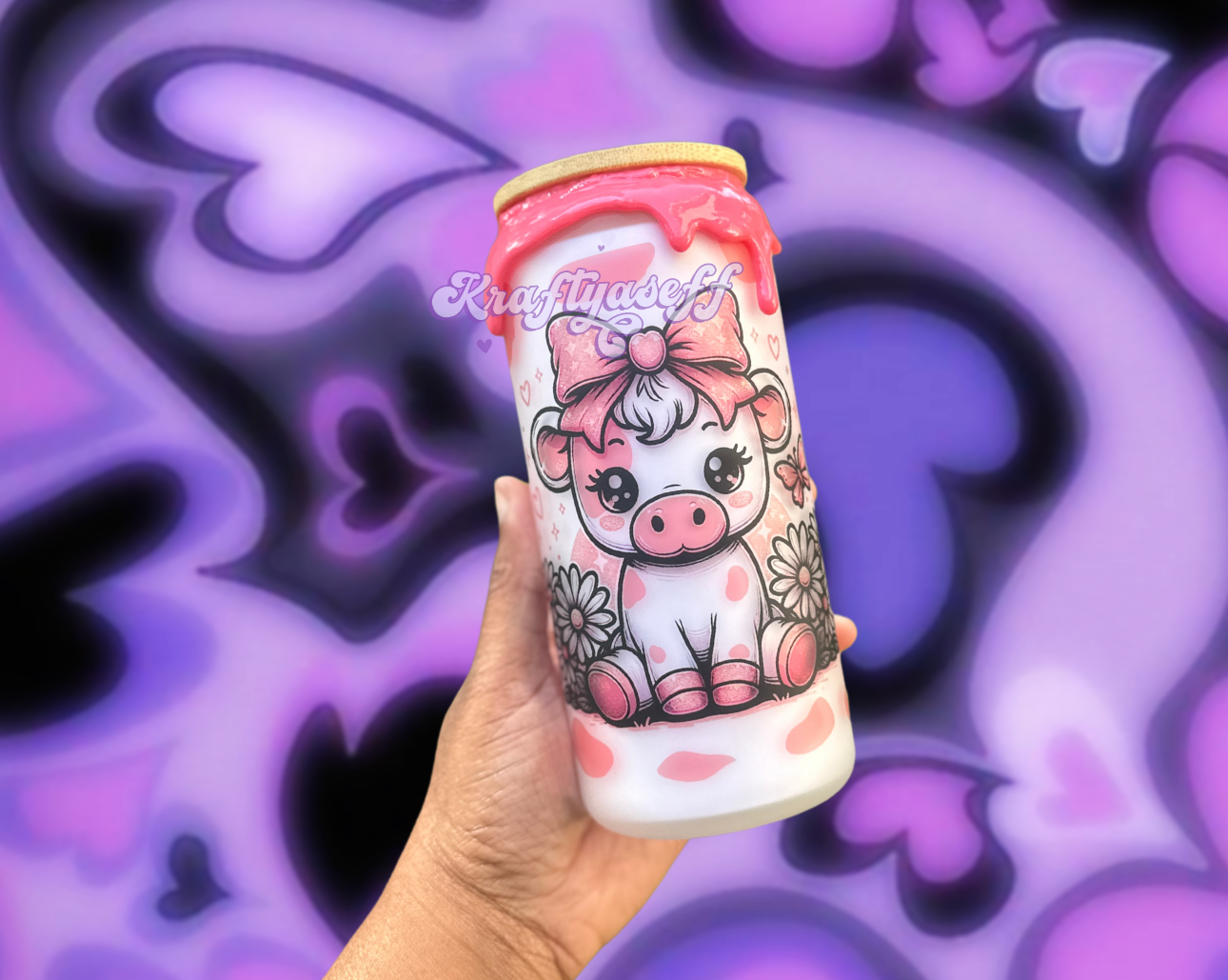 Pink Cow Glass Cup