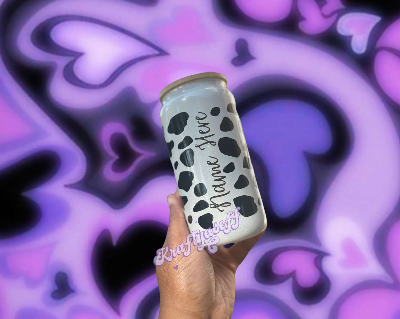 Black Iridescent Cow Glass Cup
