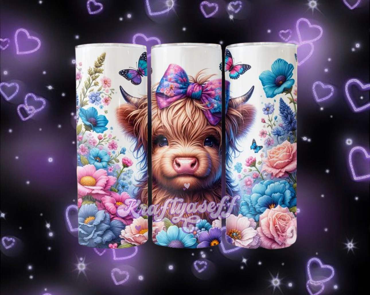 Floral Highland Cow Tumbler