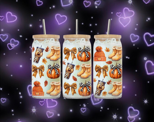 Fall Frosted Glass Cup