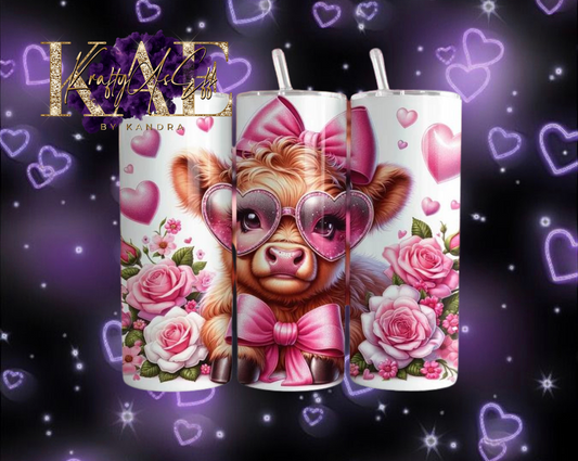 Pink Valentines Highland Cow Tumbler