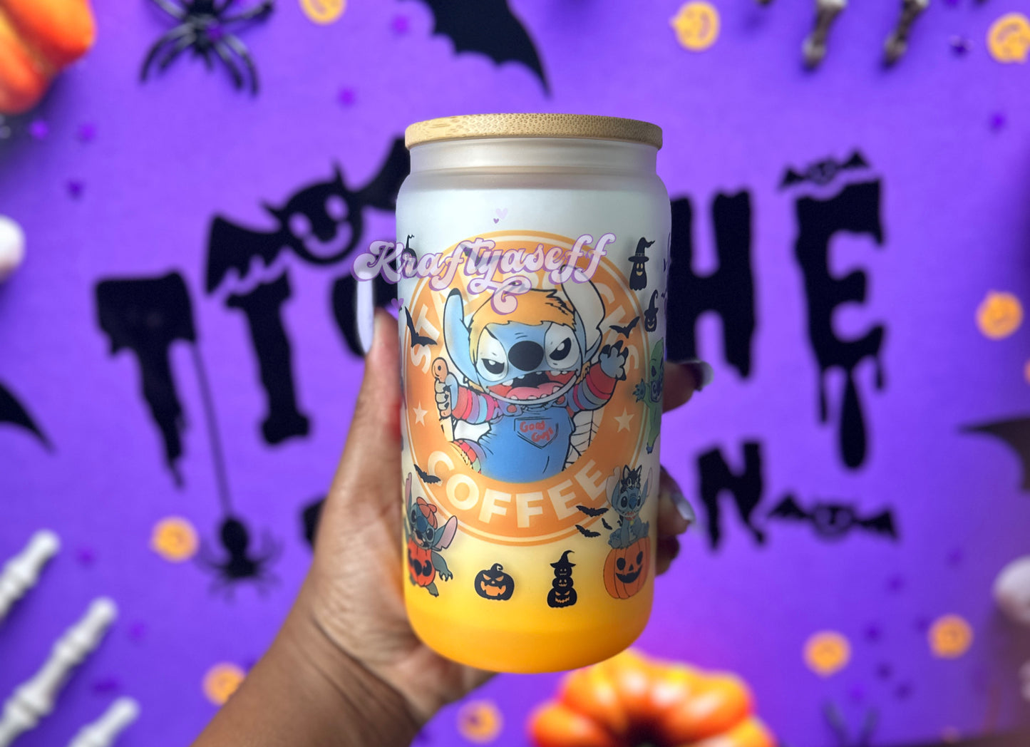 Frosted Stitchoween Glass Cup
