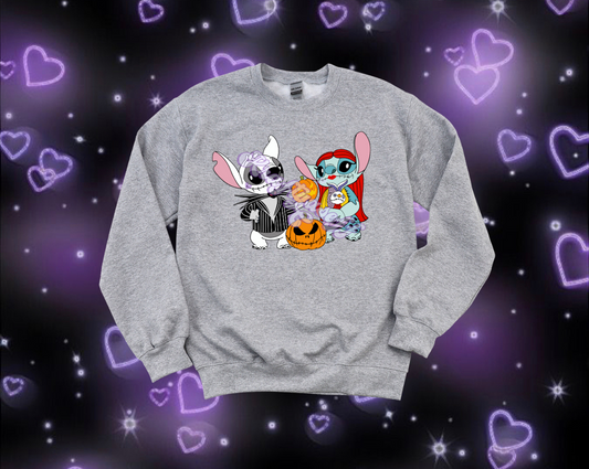 Stitch and Angel Skellington Crewneck